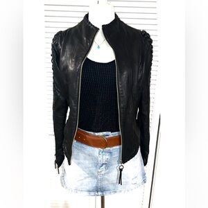 Baby Phat genuine leather moto jacket in black with laced up sleeves Women’s L